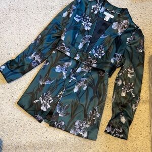 H&M Satin Floral Blazer - Green and Black